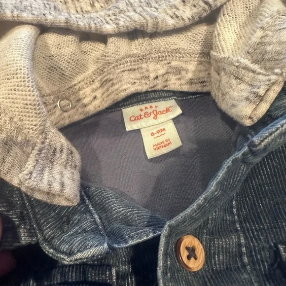 Baby Cat & Jack Hooded Blue Corduroy Button Front Shirt Jacket Size 6-9 Months - Picture 9 of 9